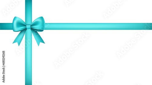 cyan, blue color bow with horizontal and Vertical cross ribbon for decorate your wedding invitation card ,greeting card, certificate, coupon or gift boxes