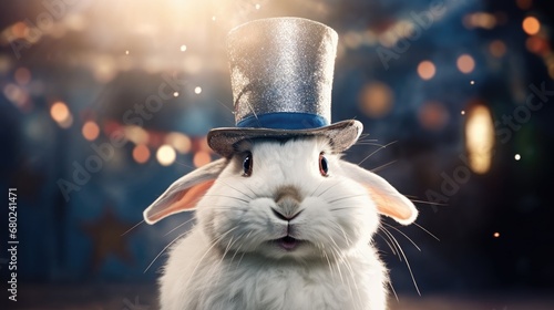White rabbit in a wizard's hat