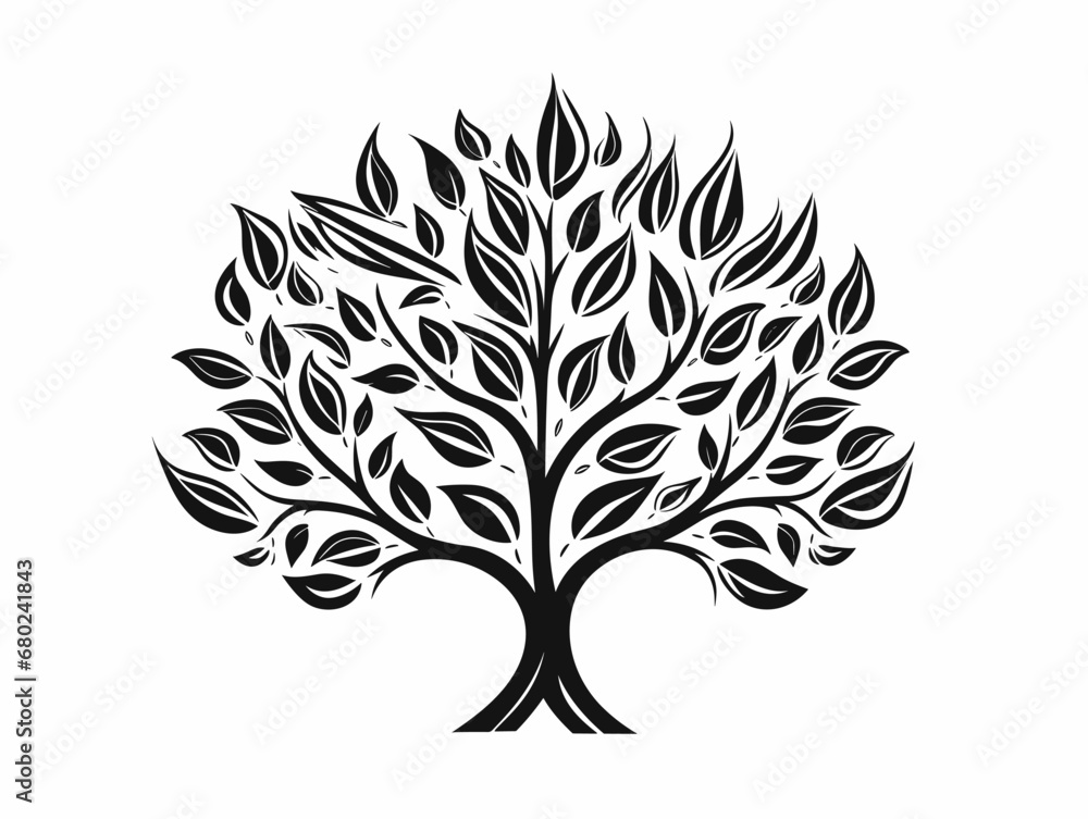 A Black Tree With Leaves - A family tree with leaves logo icon.. A Black Tree With Leaves - A family tree with leaves logo icon..