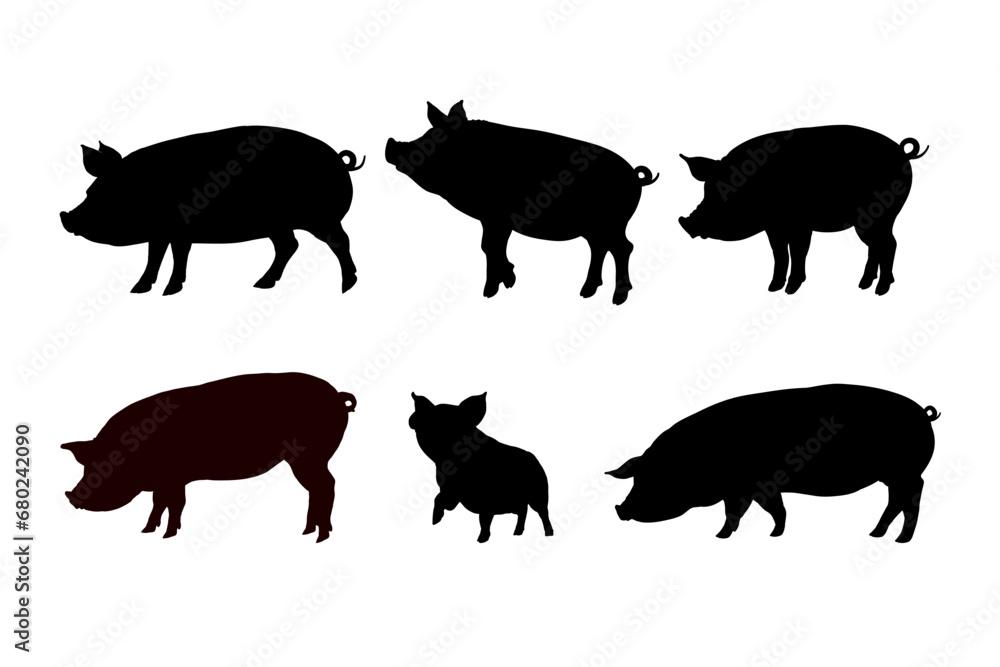 Set of pig silhouette - vector illustration - obrazy, fototapety, plakaty 