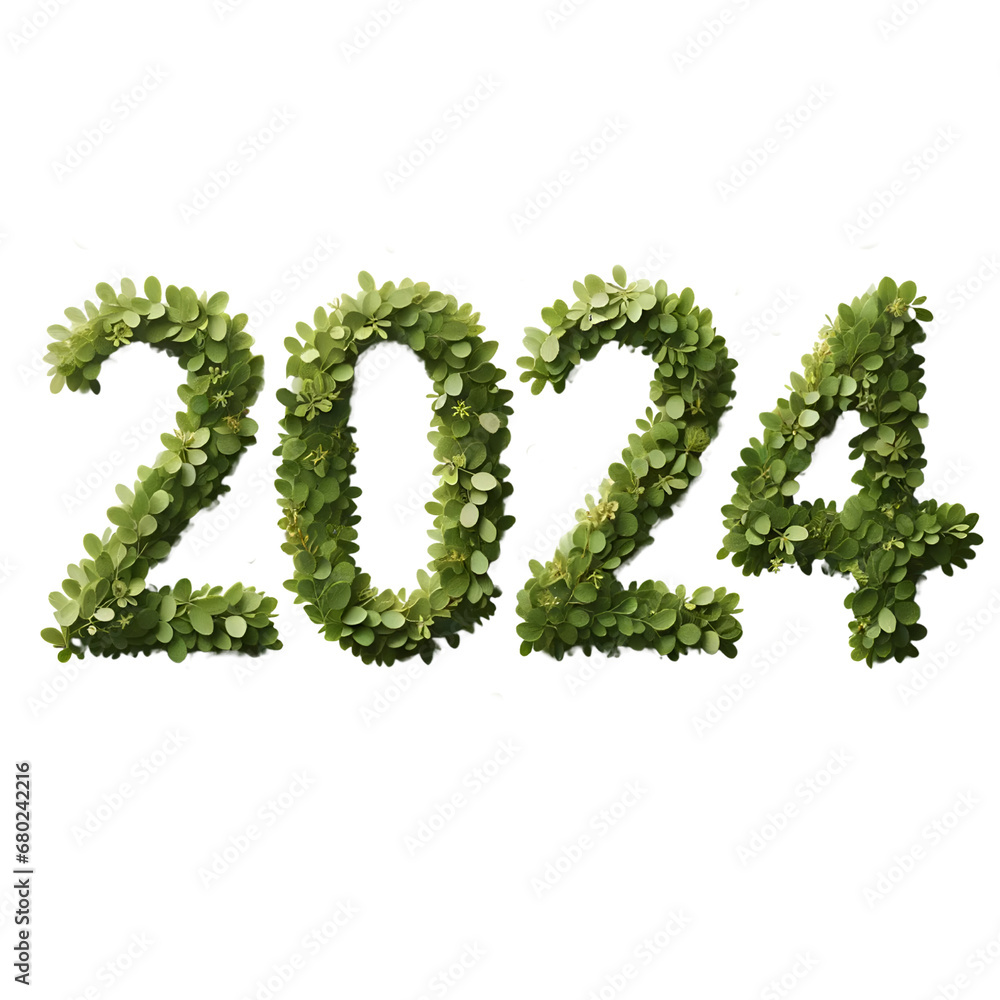 2024 New Year Number Made of Green Leaves on Transparent Background 2024 New Year Number Made of Green Leaves on Transparent Background