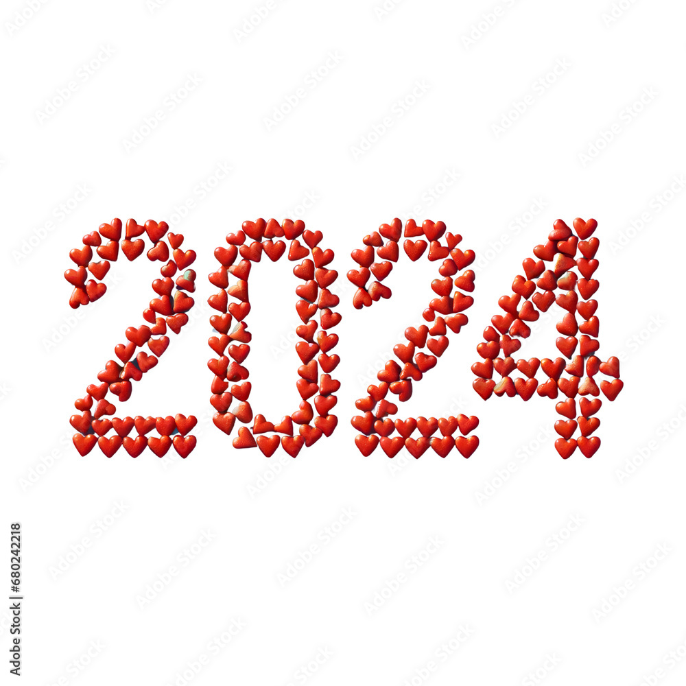 2024 New Year Number Made of Red Hearts on Transparent Background 2024 New Year Number Made of Red Hearts on Transparent Background