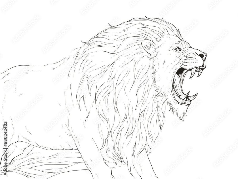 Obraz premium A Drawing Of A Lion Roaring - A powerful roaring lion.