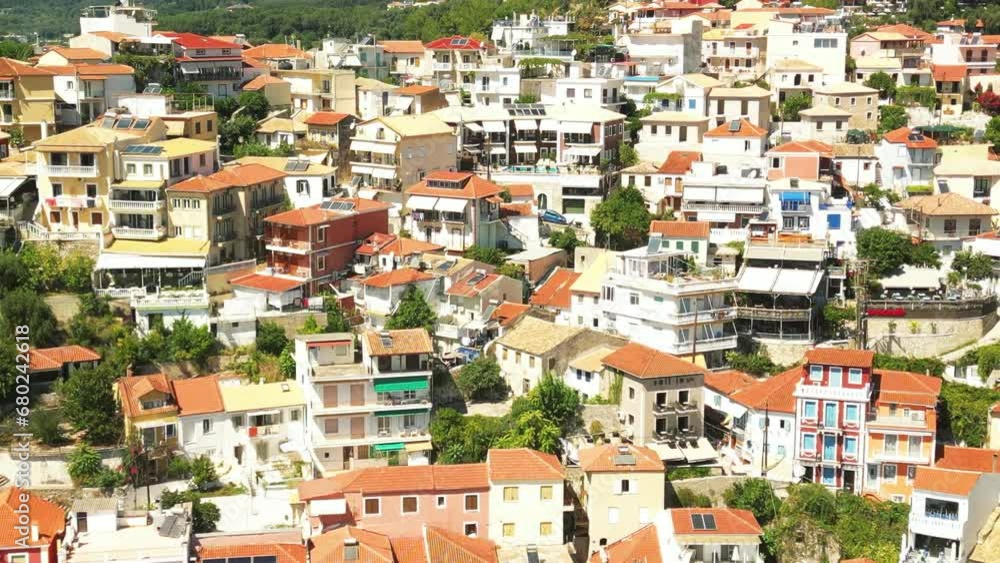 Aerial view of little beautiful Greek village, Parga, Mediterranean Aerial view of little beautiful Greek village, Parga, Mediterranean
