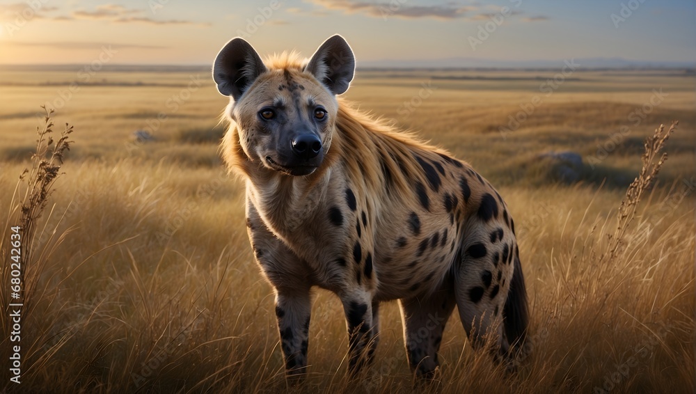 realistic portrait of a hyena on the prairie realistic portrait of a hyena on the prairie