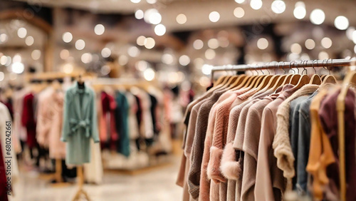 Women's clothing on a hanger in the store. Blurred background