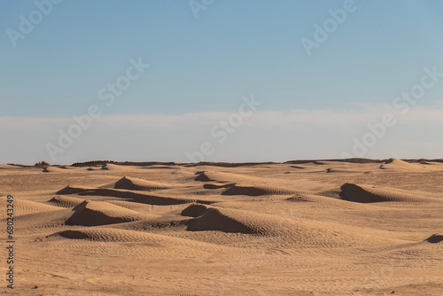 Sand dunes in the Sahara desert in Douz, Kebili, Tunisia