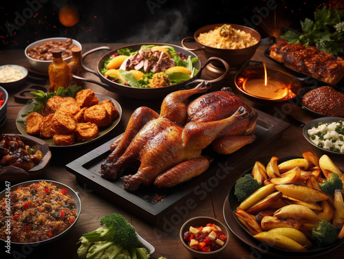 A festive table displays a variety of traditional New Year's Eve dishes for a splendid feast.