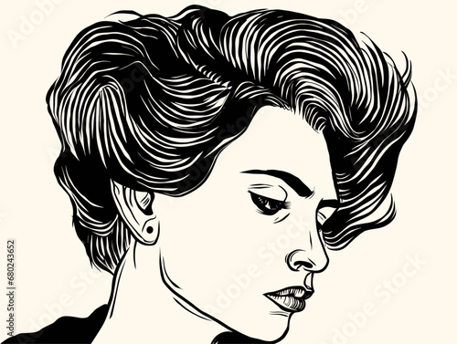 A Drawing Of A Woman_S Face - bust of 25 year old woman lino cut.
