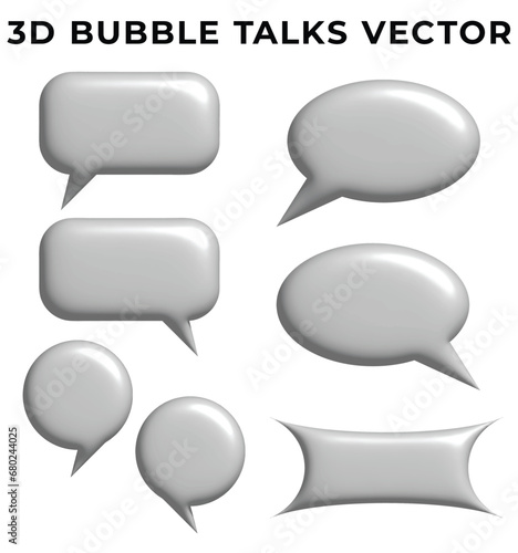3D bubble talk, notification, chat, comment, conversation, discussion isolated inflated cut out balloon vector icon set. Collection of comic speech balloon icon.