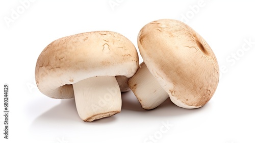 Close up two champignon mushrooms isolated on a white background