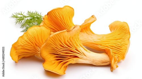 Orange chanterelle mushrooms on isolated white background