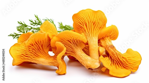 Orange chanterelle mushrooms on isolated white background