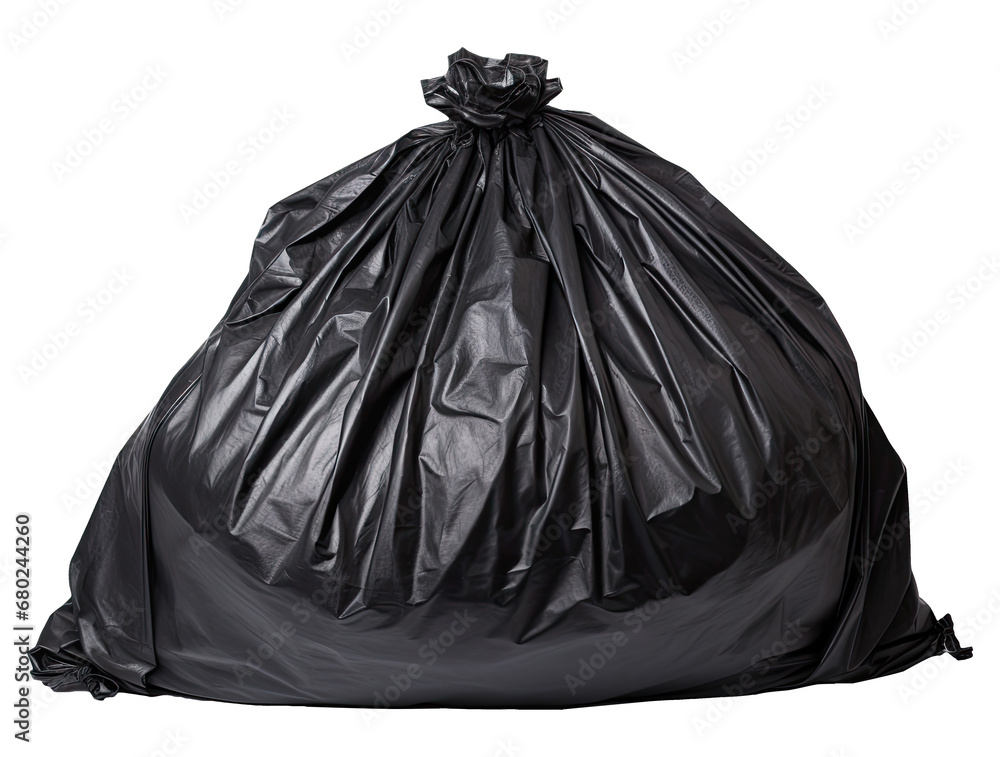 Black polythene garbage bag isolated on a transparent background