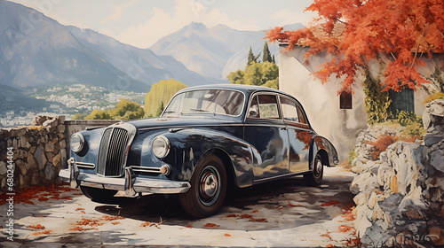 old car in the autumn forest