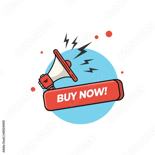 Buy Now Button with Megaphone Vector Illustration. Online Shopping Concept Design Isolated Vector