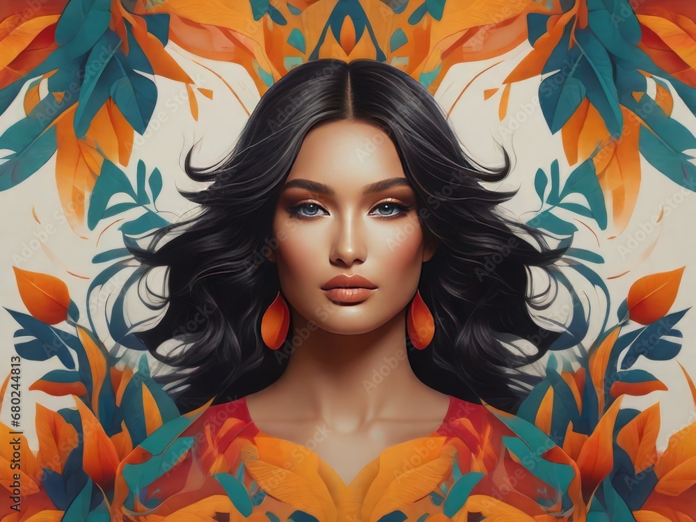 Portrait of a beautiful woman surrounded with flowers and leaves. Portrait of a beautiful woman surrounded with flowers and leaves.