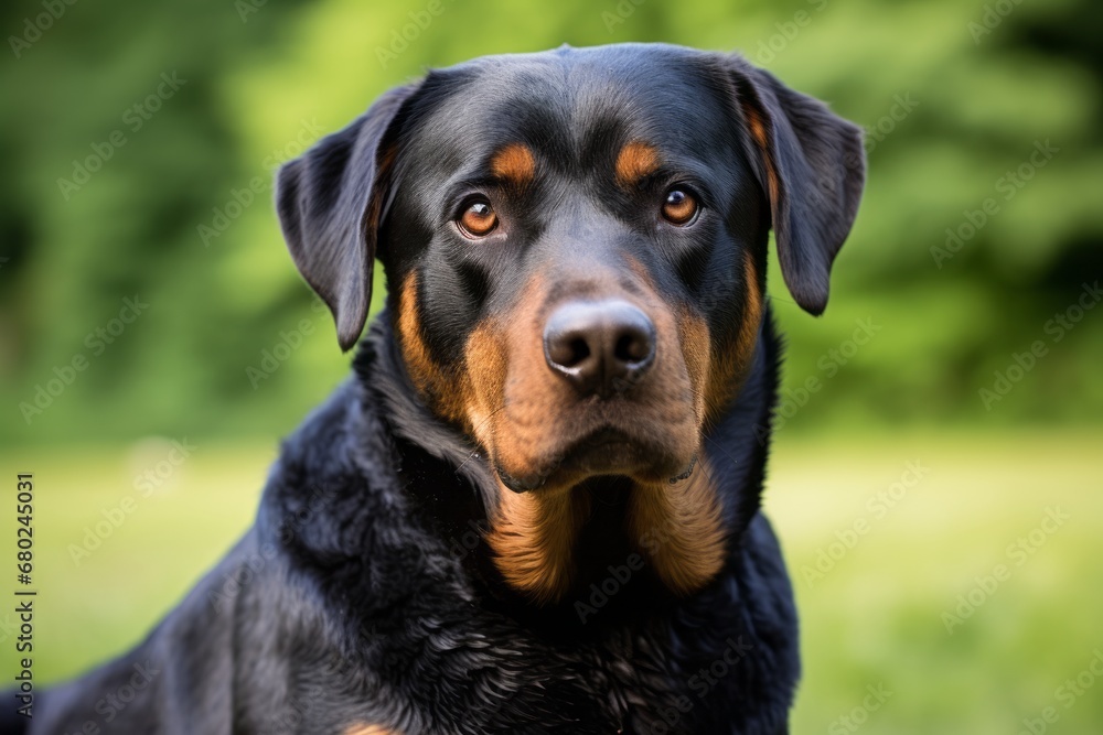 Close-up portrait photography of a funny rottweiler being at a dog park against a white background. With generative AI technology Close-up portrait photography of a funny rottweiler being at a dog park against a white background. With generative AI technology