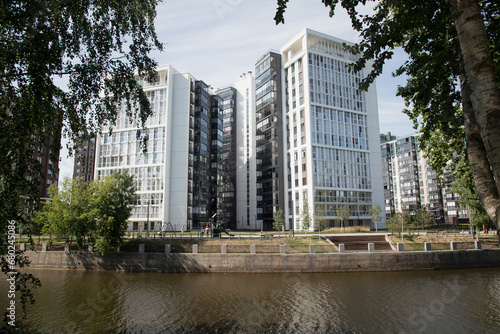 modern residential complex on the river bank