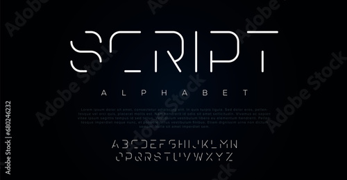 Script Modern abstract digital alphabet font. Minimal technology typography, Creative urban sport fashion futuristic font and with numbers. vector illustration