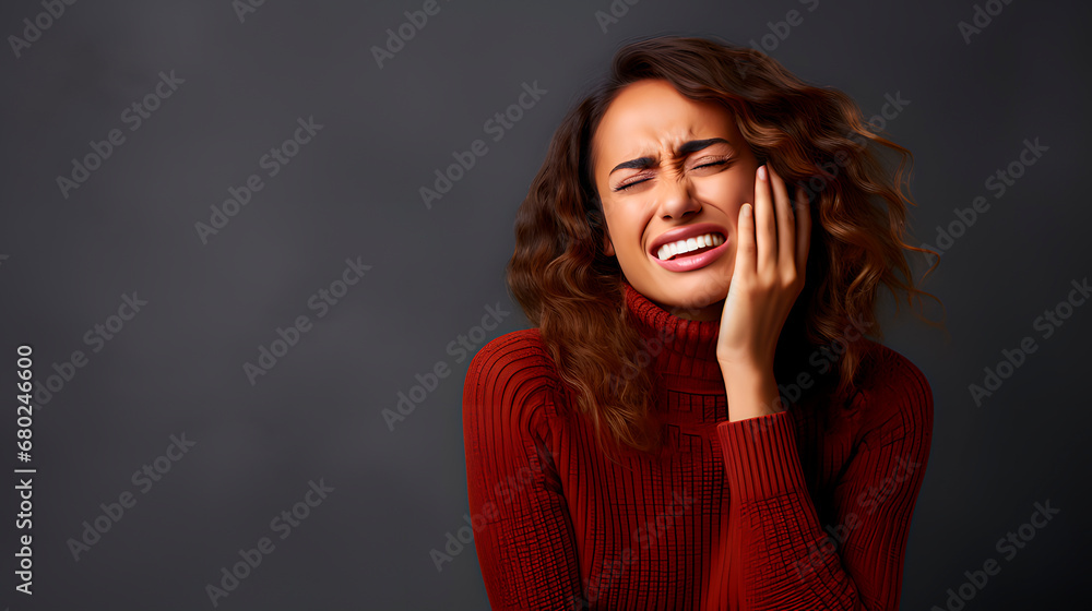 A woman with a toothache expression. Oral hygiene. Inflammation A woman with a toothache expression. Oral hygiene. Inflammation