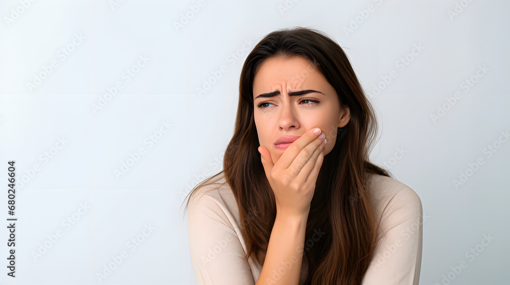 A woman with a toothache expression. Oral hygiene. Inflammation A woman with a toothache expression. Oral hygiene. Inflammation