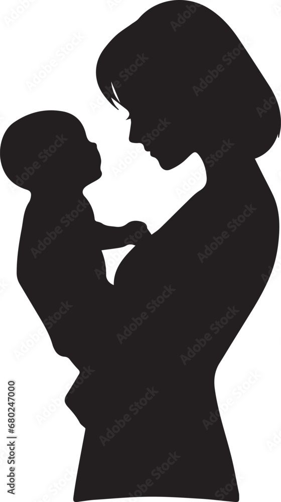 Mother Holding Her Baby Silhouette Vector Illustration EPS