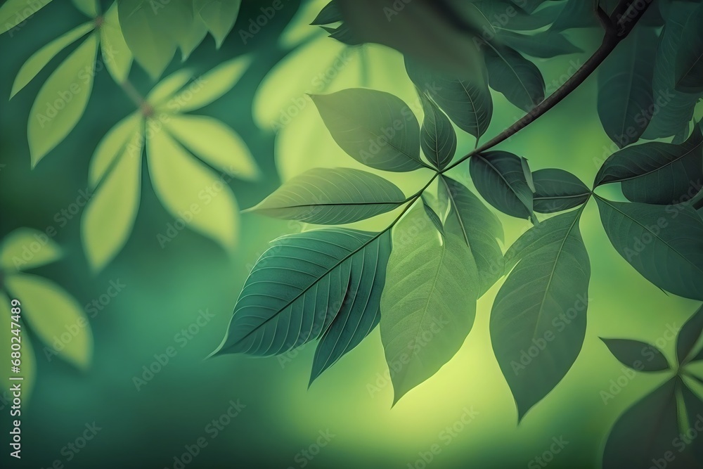 Green leaves background with soft focus and bokeh, nature background. Generative AI. Green leaves background with soft focus and bokeh, nature background. Generative AI.