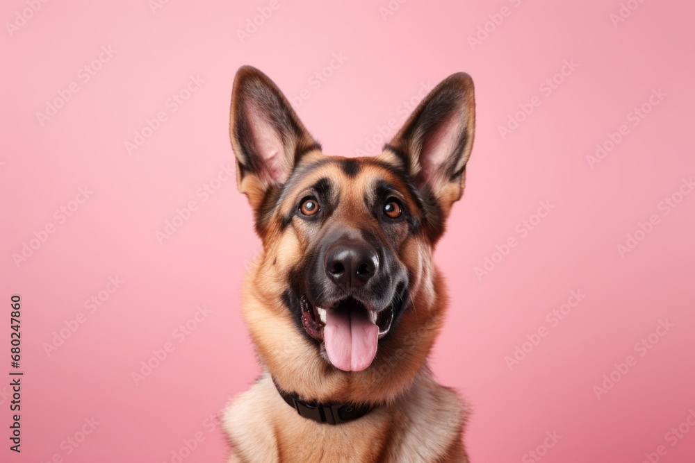 cute german shepherd sitting isolated on a pastel or soft colors background