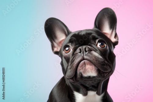 funny french bulldog scratching nose over a pastel or soft colors background © Markus Schröder