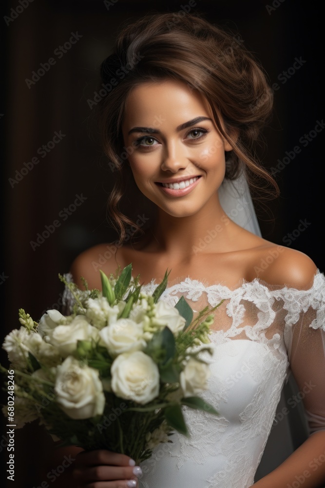 Naklejka premium Beautiful Bride Radiates Grace Before Ceremony