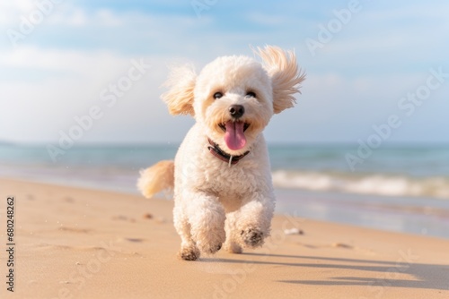 cute poodle running on the beach isolated in a pastel or soft colors background © Markus Schröder