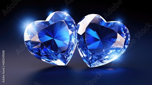 Blue Crystal heart background. Happy Valentines Day, wedding concept. Symbol of love. Diamond gemstones crystalline hearts semi precious jewelry. For greeting card, banner, flyer, party invitation..