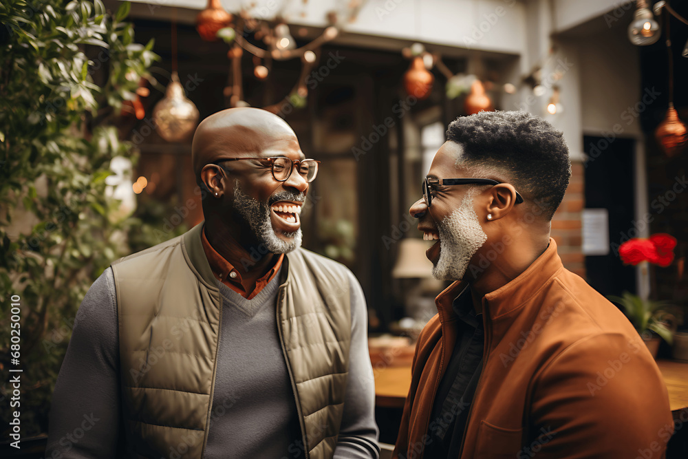 Dos hombres hablando y sonriendo Dos hombres hablando y sonriendo
