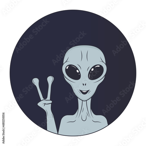 Alien shows a peace sign.
Gradient. Vector illustration.