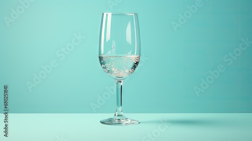  a close up of a wine glass with a liquid inside on a blue background with a reflection of the wine being poured into the glass.