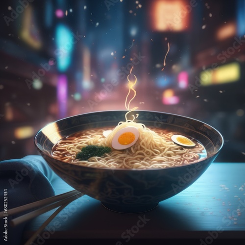 ramen noodles in bowl with chopsticks, japanese cuisine concept ramen noodles in bowl with chopsticks, japanese cuisine concepta cuisine photo of noodles with chicken and egg photo