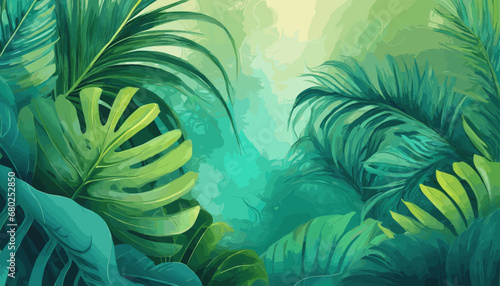 Fototapeta Naklejka Na Ścianę i Meble -  Tropical vibes emerge with an abstract gradient from vibrant turquoise to lush green, establishing a refreshing and nature-inspired background.
