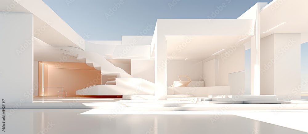 The abstract 3D illustration showcased the white interior of the house ...