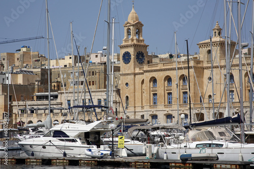 Clock tower in Valletta harbour , Malta