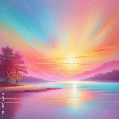 colorful background with beautiful landscape colorful background with beautiful landscape sunset over the lake
