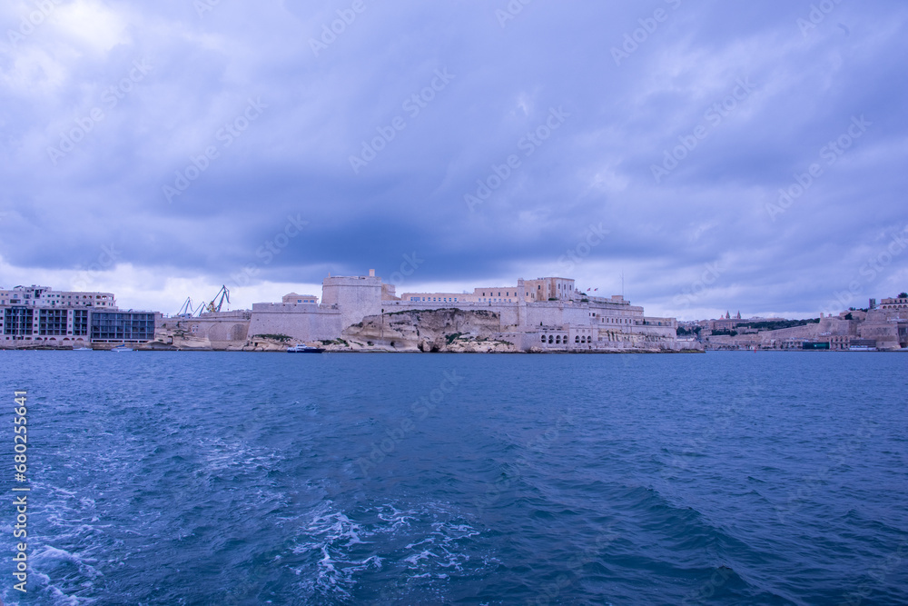The medieval limestone city of Valletta, Malta with its main symbols