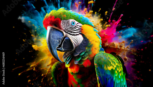 Colorful Macaw Parrot Bird exploding colors - Paint platter explosion of rainbow colors   © Mike Workman