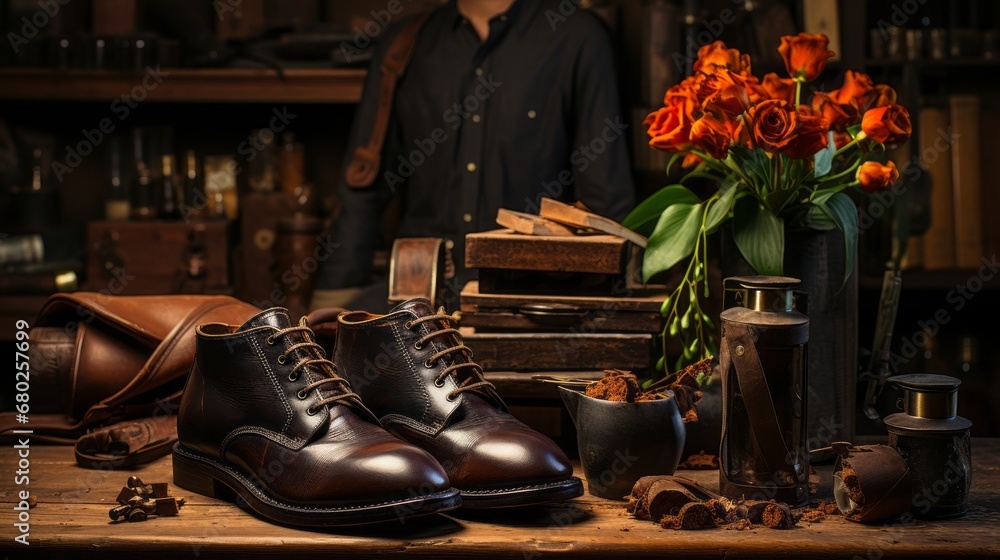 Craftsmanship of an Shoemaker Mastering the Art of Leather Boot Production