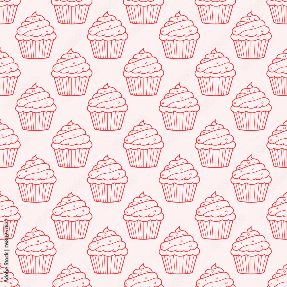Cute cupcakes with cream and berries seamless pattern background. Cute cupcakes with cream and berries seamless pattern background.