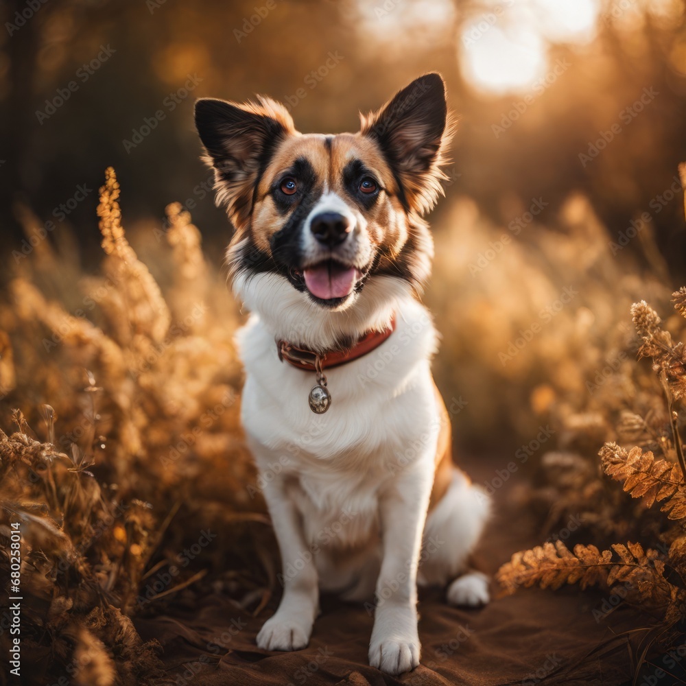 portrait of cute dog in autumn forest. portrait of cute dog in autumn forest. cute border collie dog