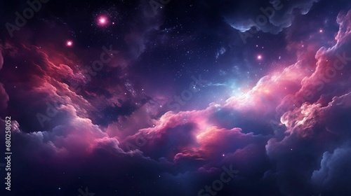A stunning shot of a bright pink and purple nebula with stars twinkling in the background
