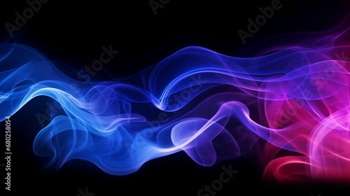 Abstract image featuring a vibrant blend of purples and blues in the form of swirling smoke