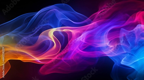 colorful smoke with white, orange and blue streaks on black background