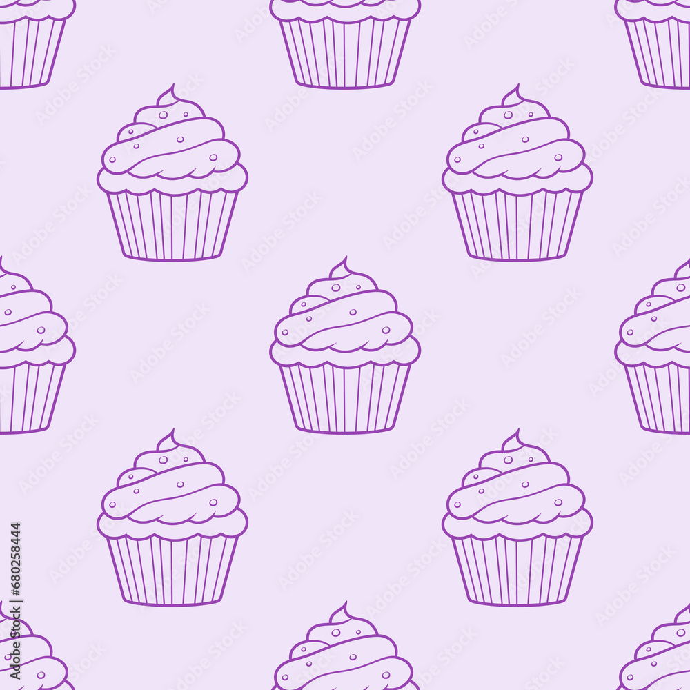Cute cupcakes with cream and berries seamless pattern background. Cute cupcakes with cream and berries seamless pattern background.
